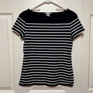H&M White and Navy Blue Stripe Short Sleeve Top Size M